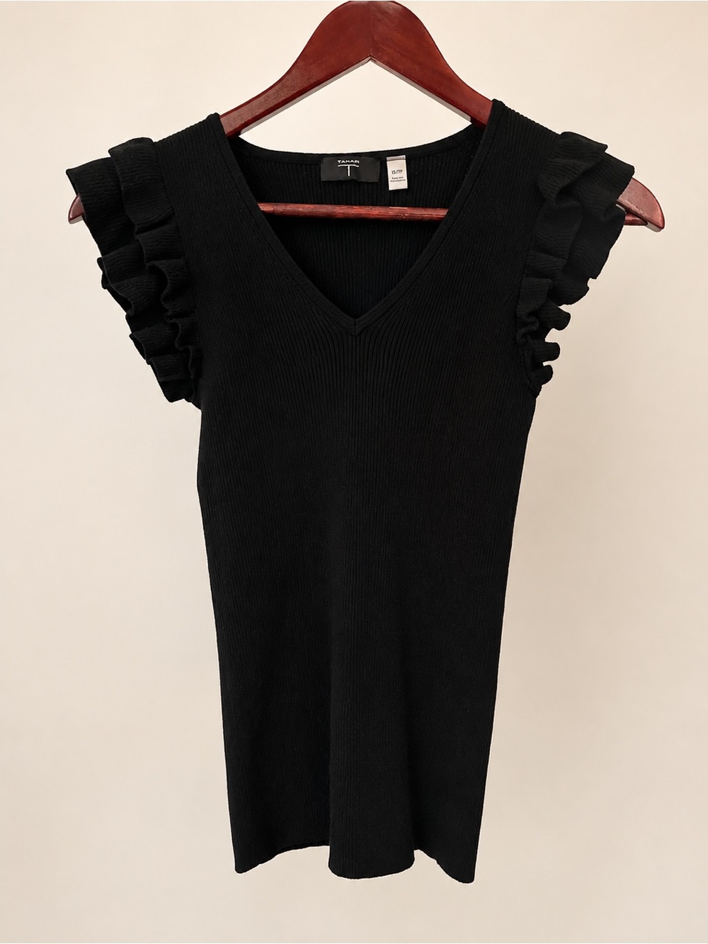 Black Ruffle Sleeve V-Neck Sweater